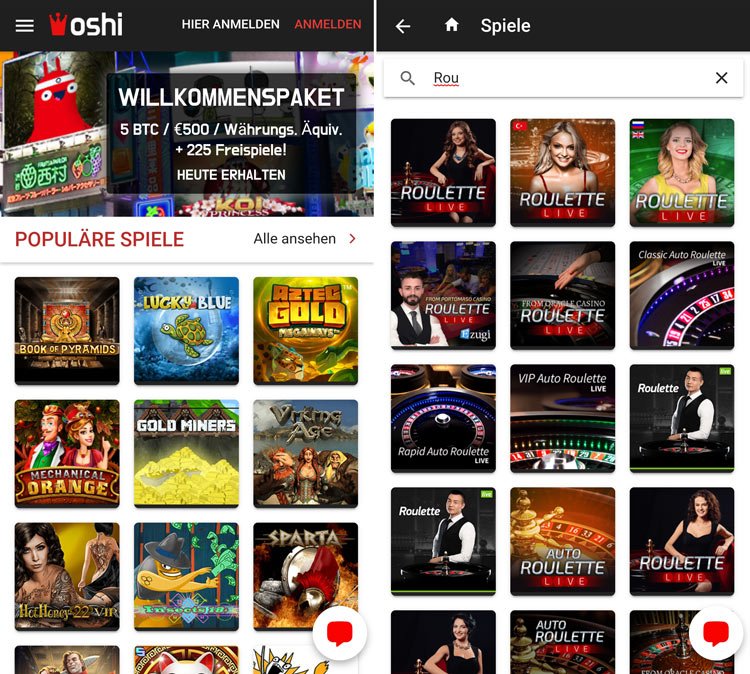 Die Oshi Casino Web-App lädt zum mobilen Spielen ein