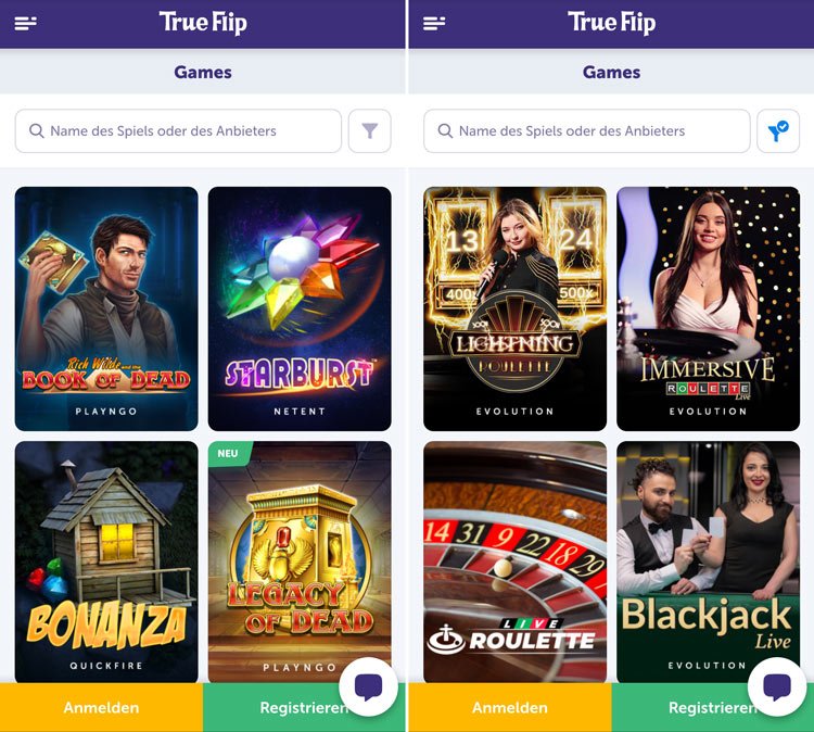 Die TrueFlip Casino Web-App funktionier auf allen Geräten