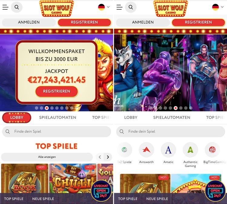 SlotWolf Casino App modern und sicher