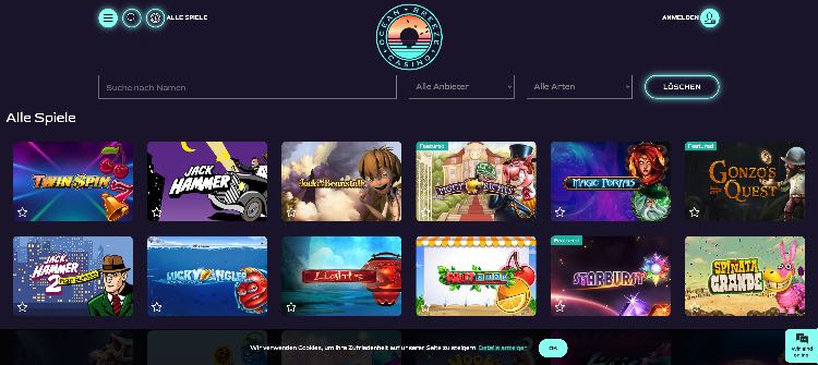 Ocean Breeze Casino Webseite