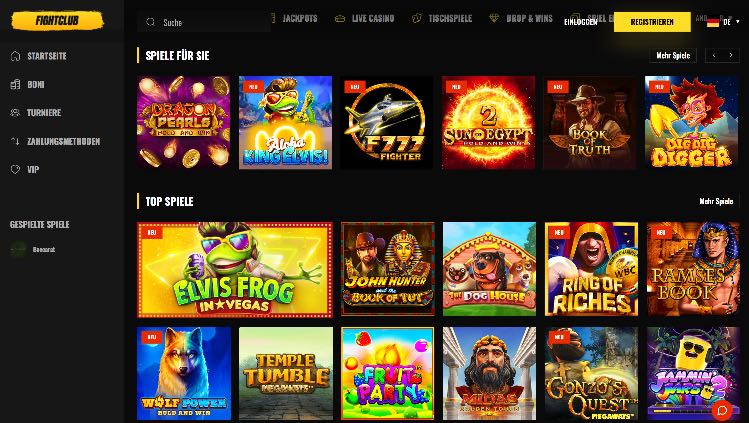 Fight Club Casino Webseite